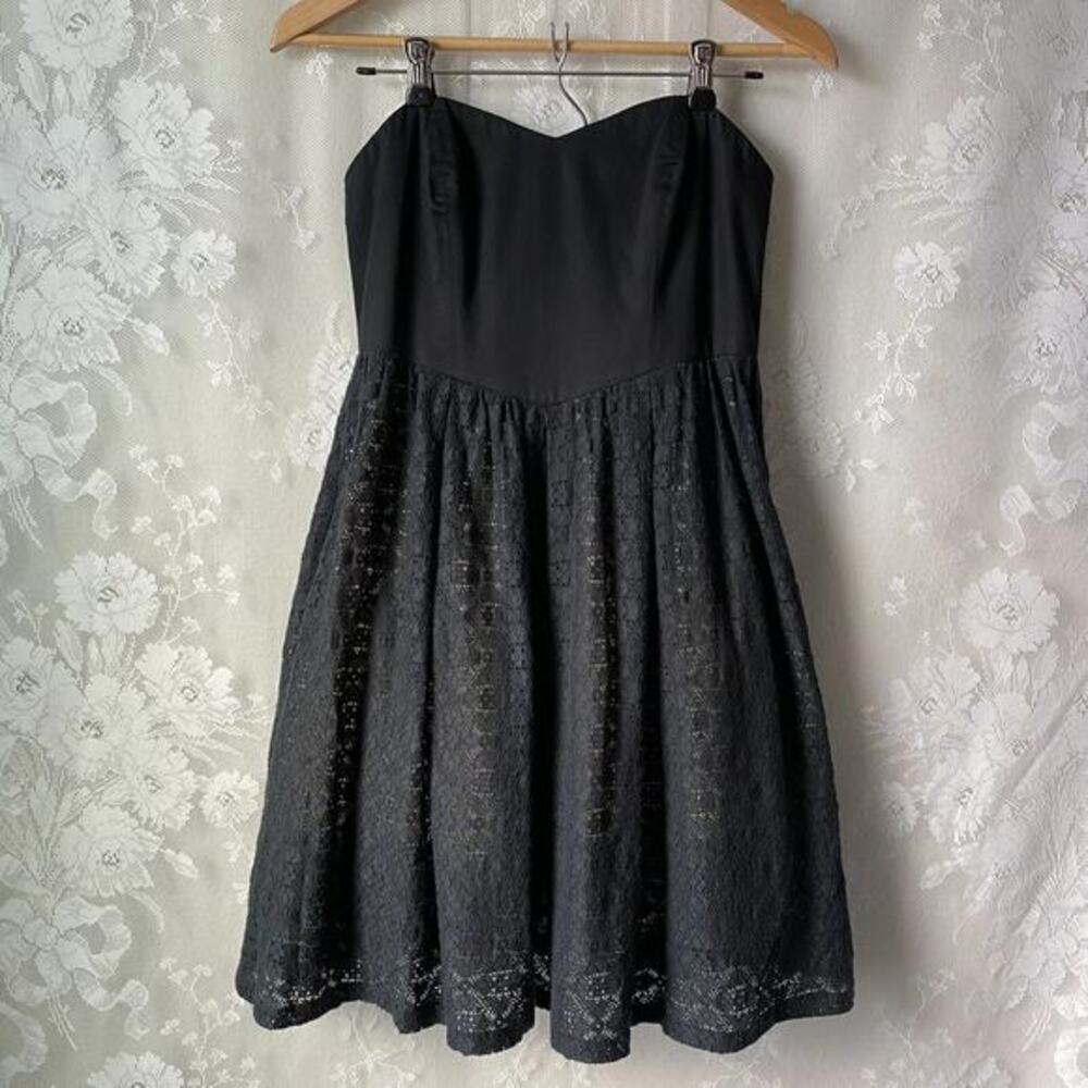 Moulinette Soeurs Anthropologie Black Strapless Lace Mini Dress 6